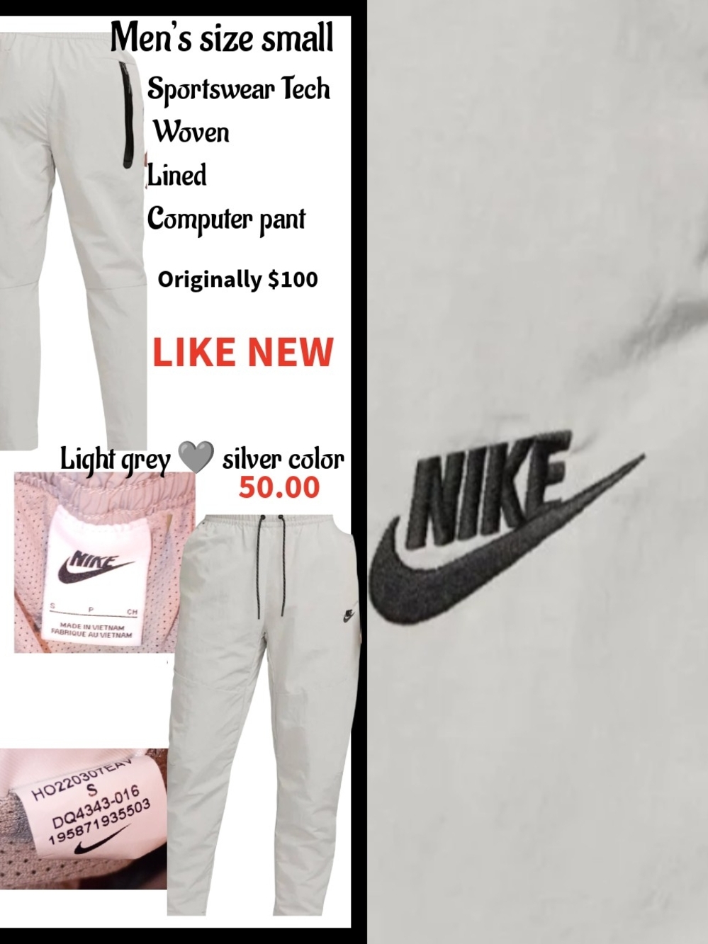 Nike Men Light Gray Sweatpants with Black Swoosh